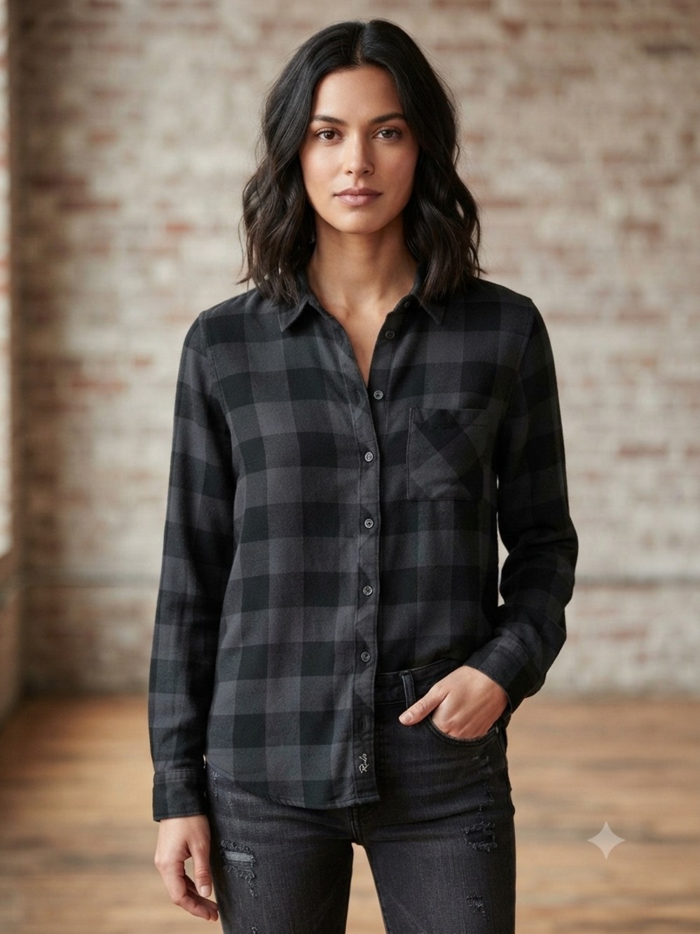 Rails Black Gray Plaid Button-Down Shirt